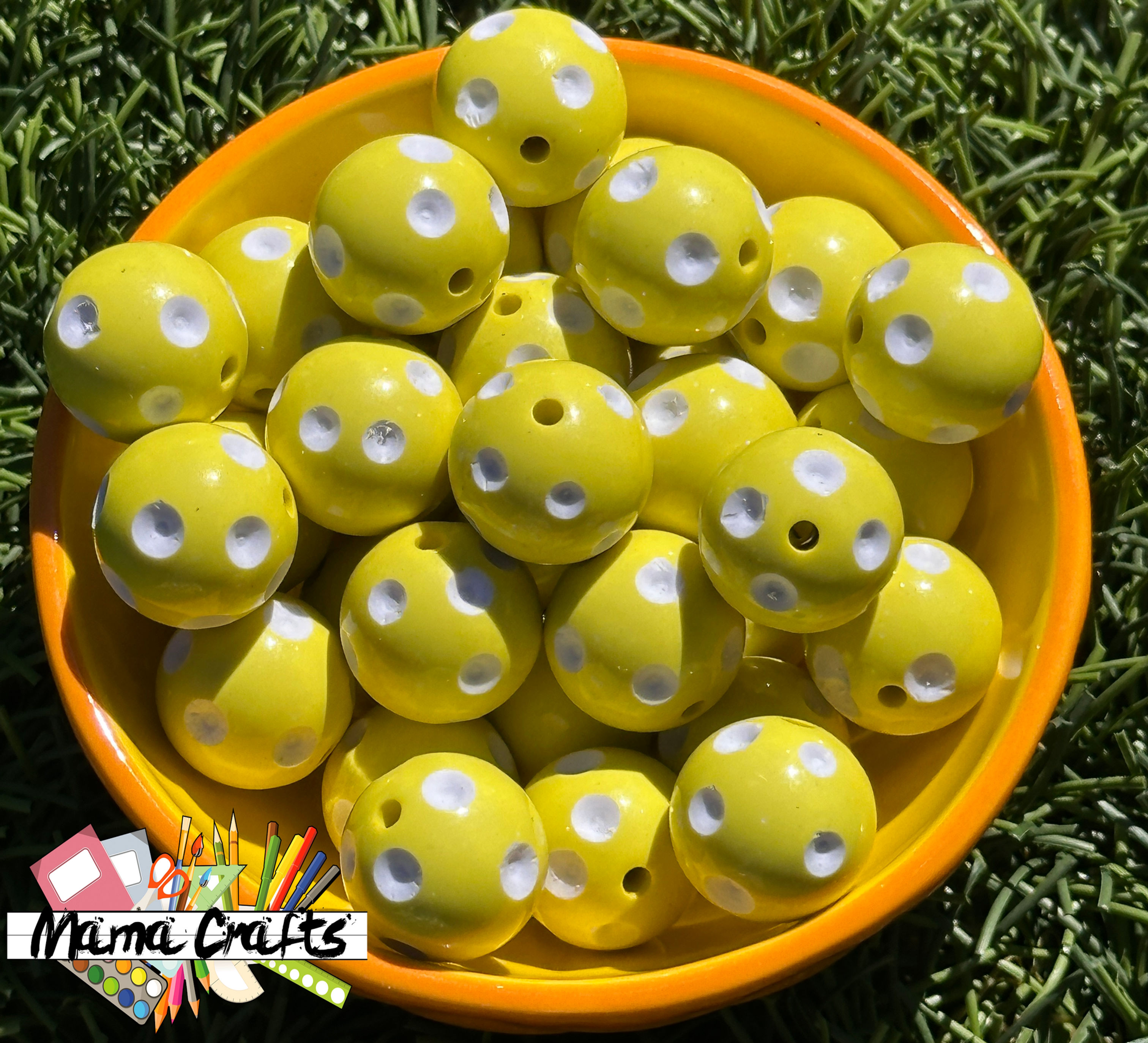 20MM Yellow with White Polka Dots Chunky Bubblegum Beads, Acrylic Beads in Bulk,