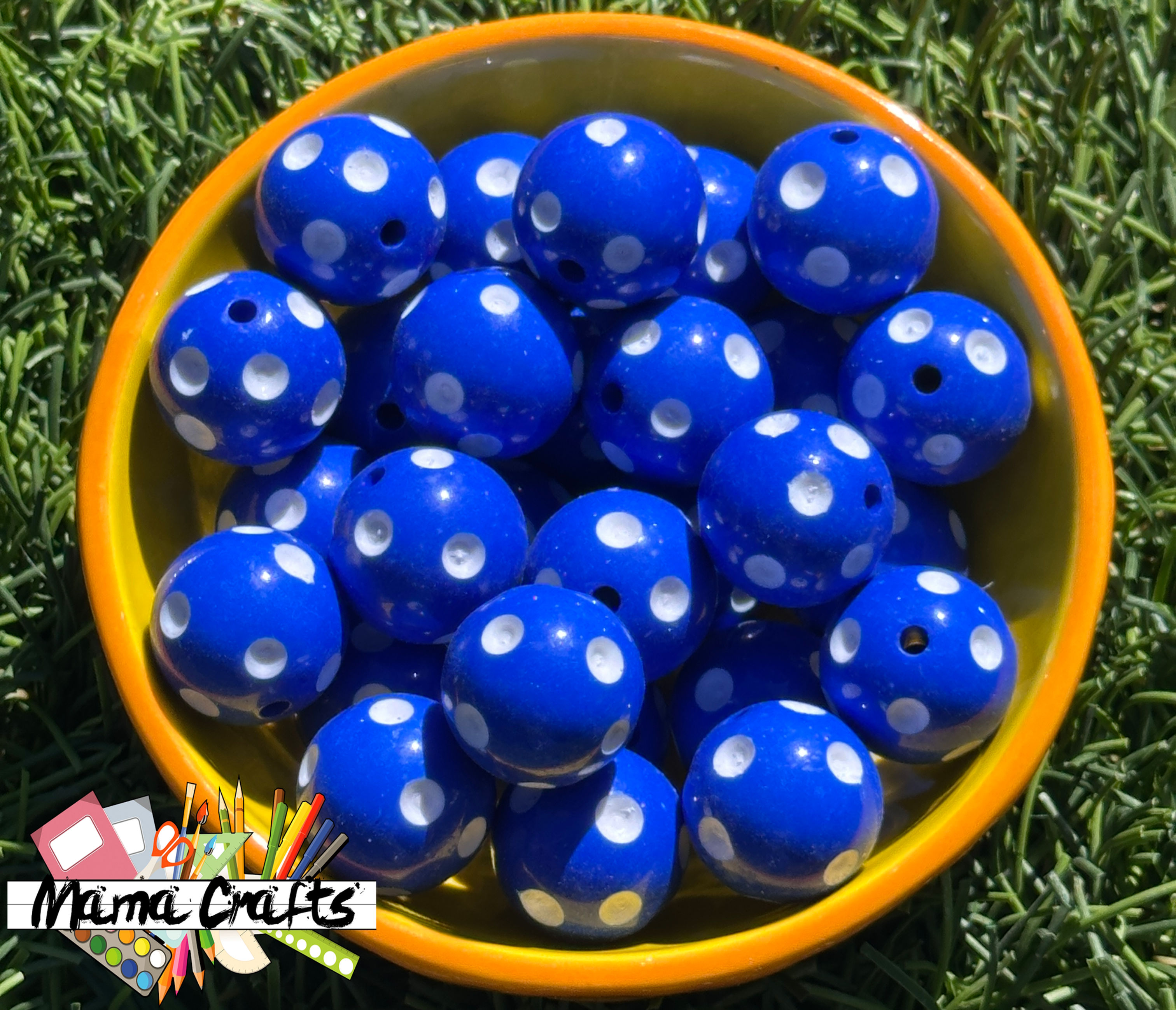 20MM Dark Blue with White Polka Dots Chunky Bubblegum Beads, Acrylic Beads in Bu