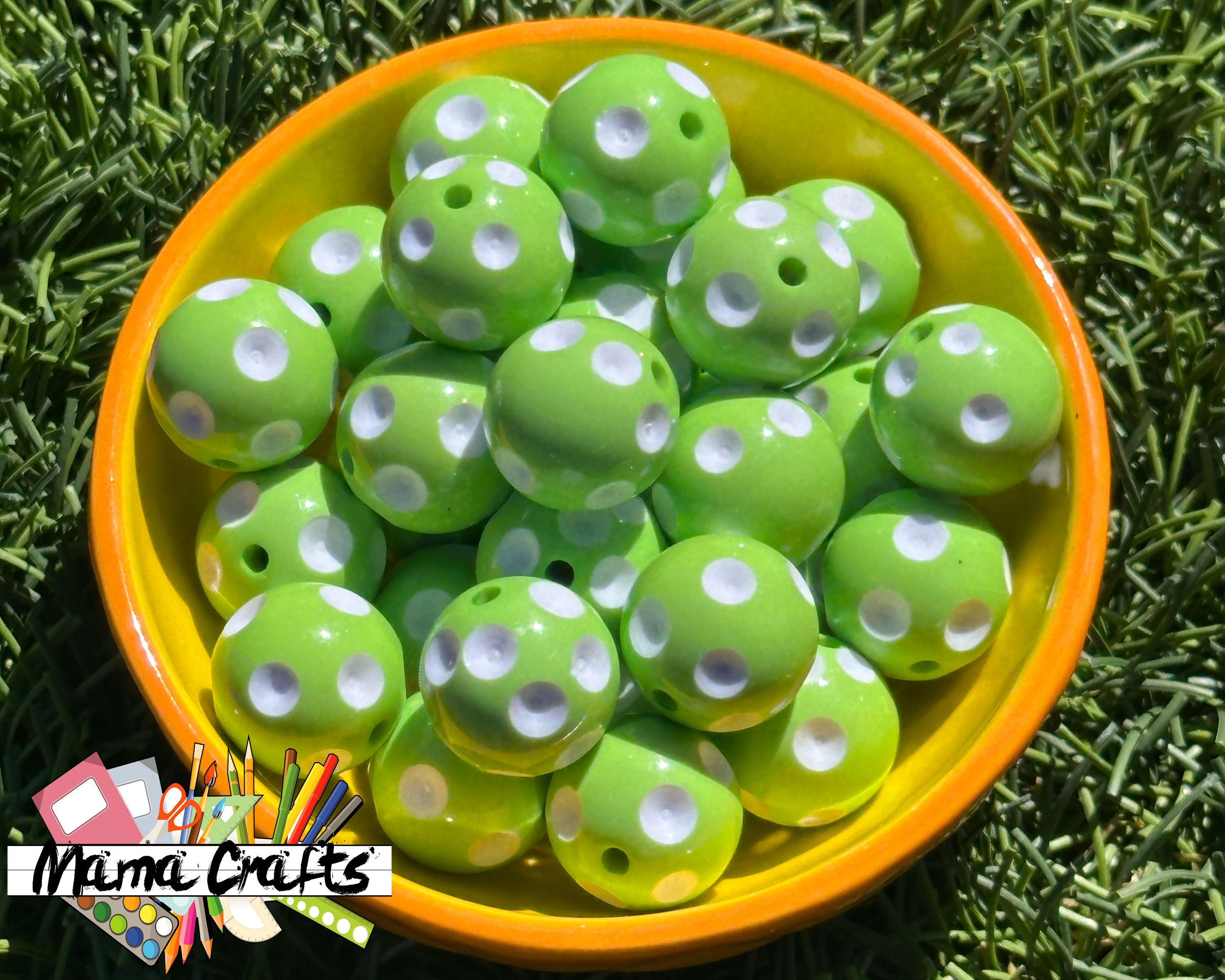 20MM Green with White Polka Dots Chunky Bubblegum Beads, Acrylic Beads in Bulk,