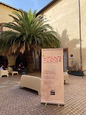 Photographie d'un kakemono sur une place avec un palmier lors d'un événement Concours de courts