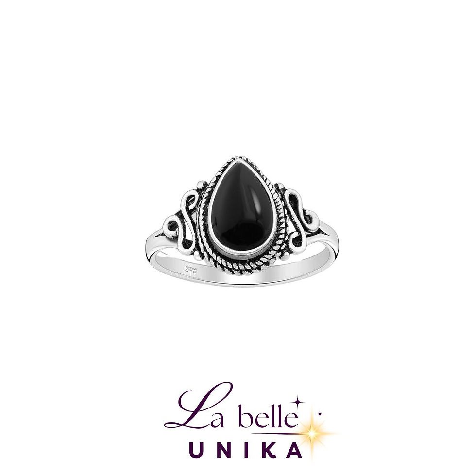 Bague Argent 925 Réglable Avec Onyx Noir - Style Rétro Vintage - Pour Femme Ou Homme - Taille Ajustable