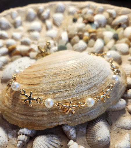 Chaîne de pied - étoile de mer et perles