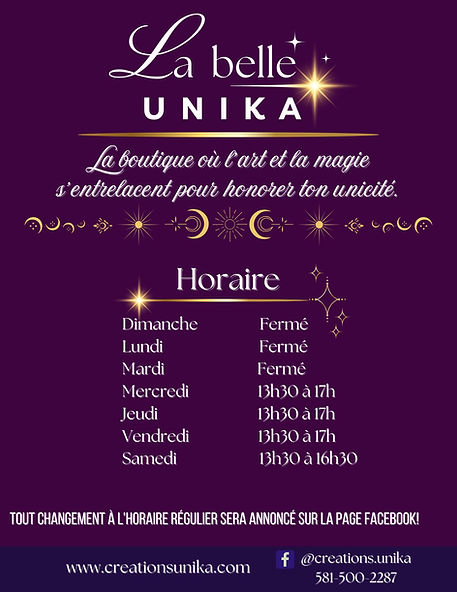 Horaire de la boutique Unika à Rimouski