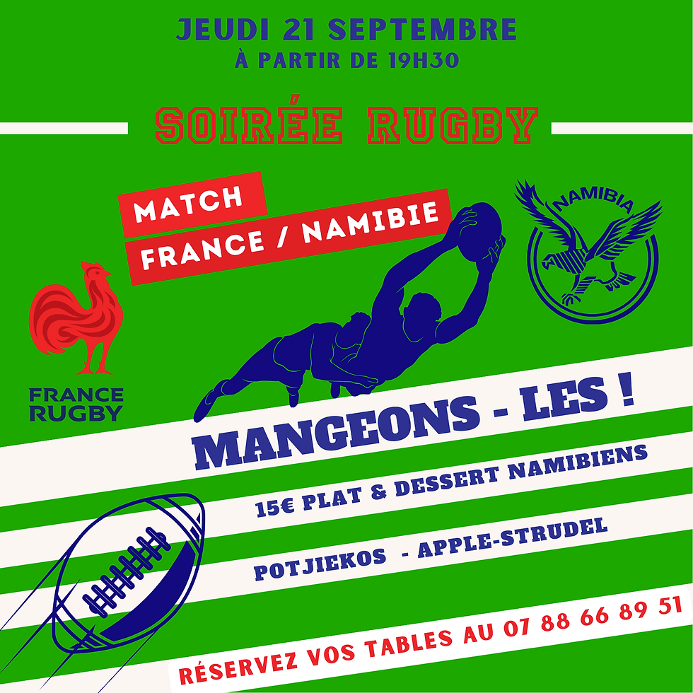 🏈 Jeudi 21 septembre : soirée de match France vs Namibie 🏆