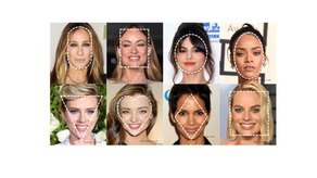 Face shape guide showing oval, round, square, heart, diamond, triangle and rectangle face shapes with key characteristics