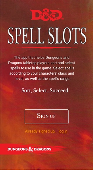 Spell Slots Game App: Welcome Screen