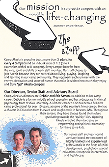 Camp Akeela Brochure Page 5: the Staff