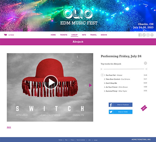 Olio Music Festival Sample Artist Information Page
