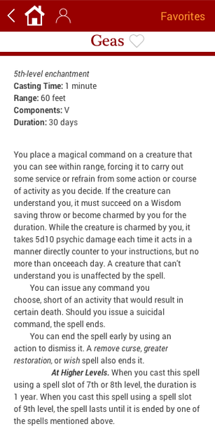 Spell Slots Game App: Spell Information Screen