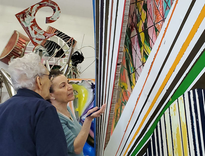 Luca Bonetti Studio, Luca Bonetti Corp., Luca Bonetti Art Conservation. Luca Bonetti Art Restoration. Marie Bruno consulting with Frank Stella on the conservation of his work
