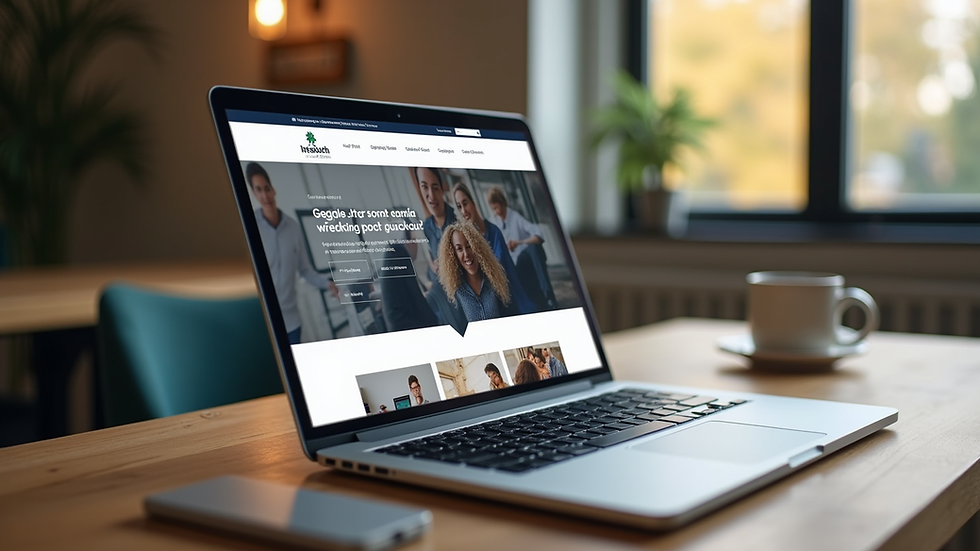 Eye-level view of a laptop displaying a custom business website