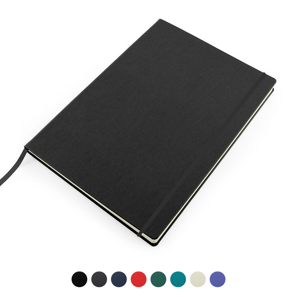 Recycled ELeather A4 Casebound Notebook with Elastic Strap, made in the UK in a