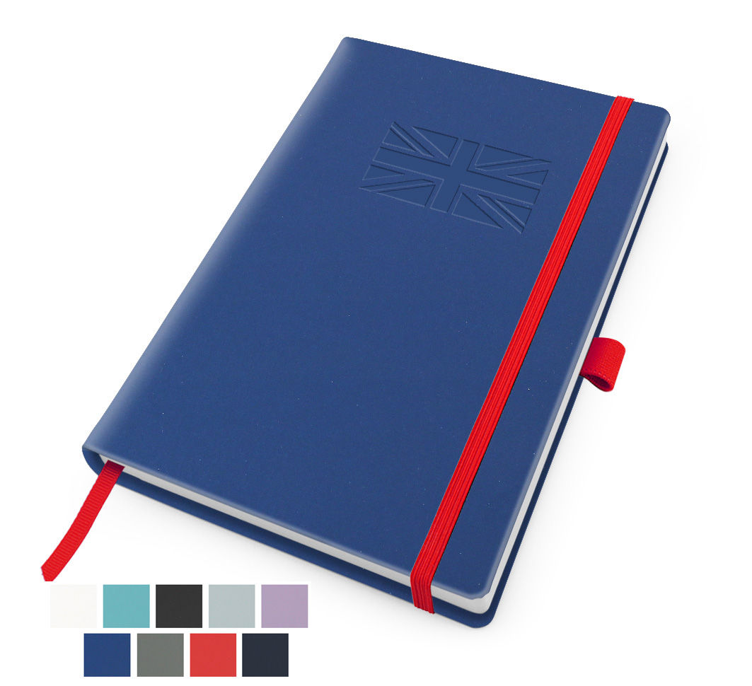 RECYCOPLUS Recycled A5 Casebound Notebook with Elastic Strap & Pen Loop in 5 Col