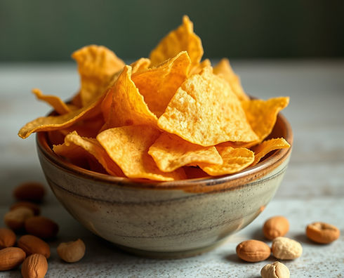 a small bowl of tortilla chips, potato chips and peanuts.jpg