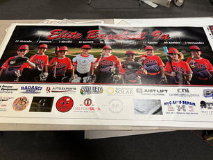 Hanford Elite Youth Baseball team and sponsor banner