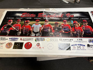 Hanford Elite Youth Baseball team and sponsor banner
