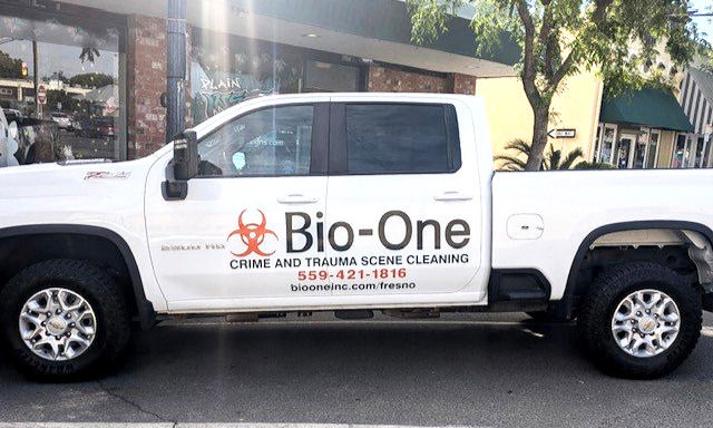 Bio-One Crime and Trauma Scene Cleaning out of Fresno - custom printed truck decals from Plain Insane Graphix