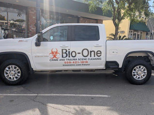 Bio-One Crime and Trauma Scene Cleaning out of Fresno - custom printed truck decals from Plain Insane Graphix