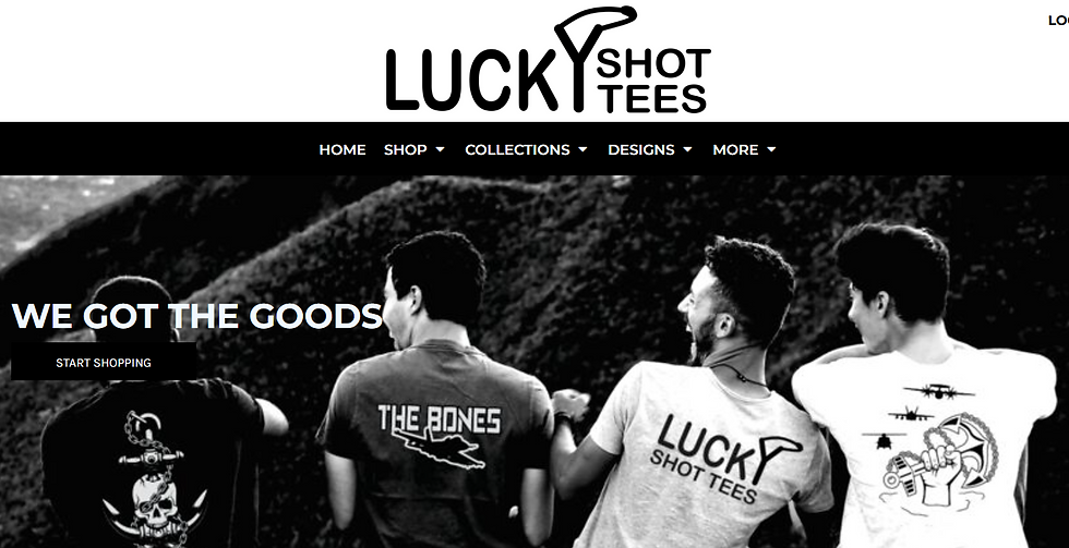 Front website page of www.luckyshottees.com