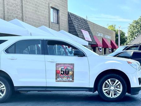 Lemoore Hardware markets anniversary on car magnet