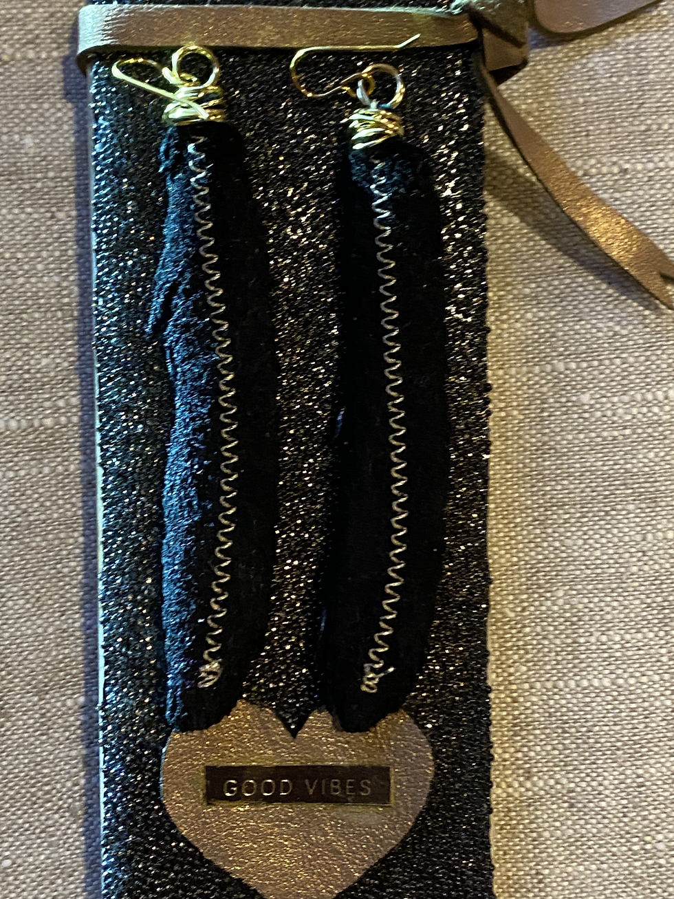 Thumbnail: Black Leather Feather Earrings with Gold Wire