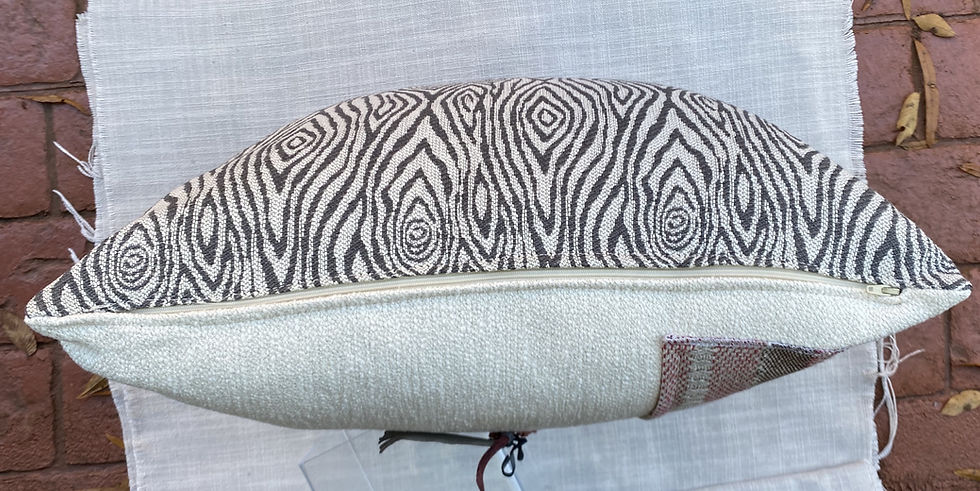 Thumbnail: Natural Woven Accent Pillow with Rose colored Leather Feather