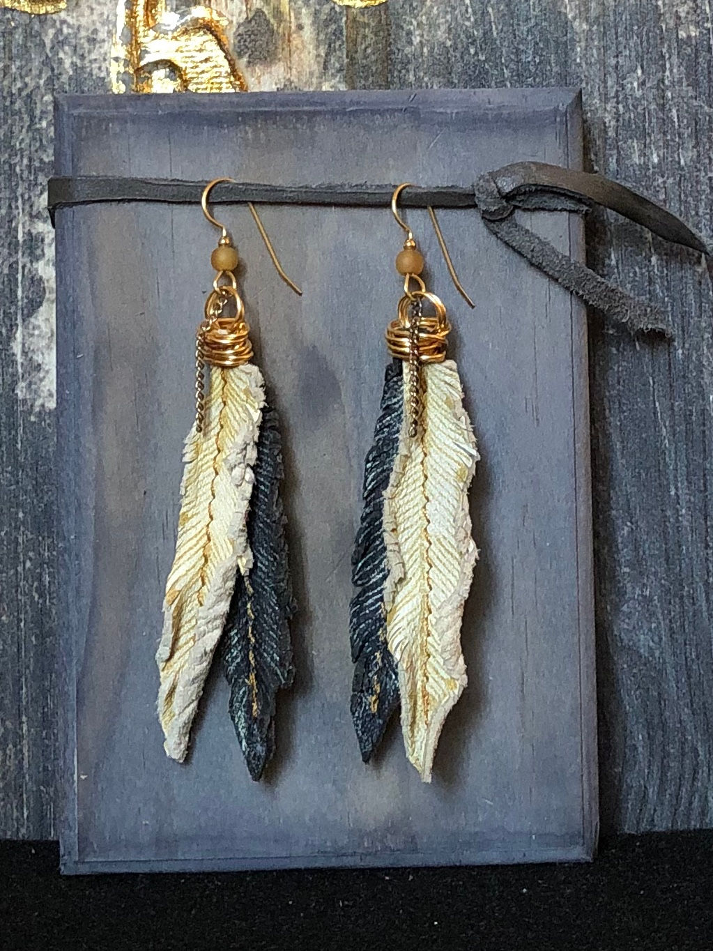 Charcoal & Ivory Feather Earrings