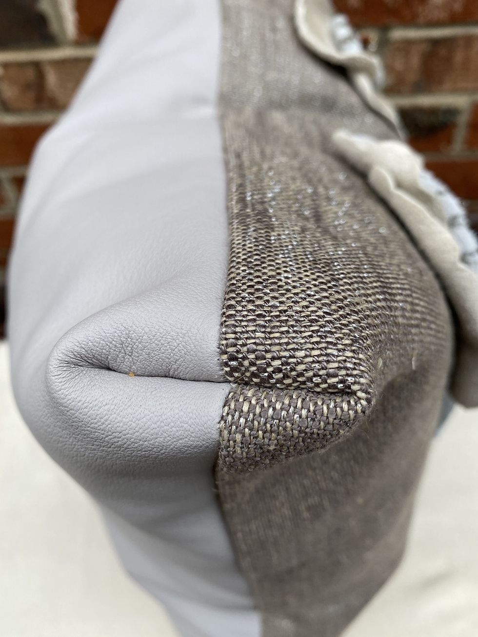 Thumbnail: Silver, Gray, and White Leather Flower Vase Decorative Pillow