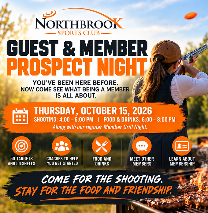 You’ve been our guest before—now come back and experience more of Northbrook Sports Club! Join us for an evening of shooting, food, and friendship while learning more about the club and the benefits of membership.