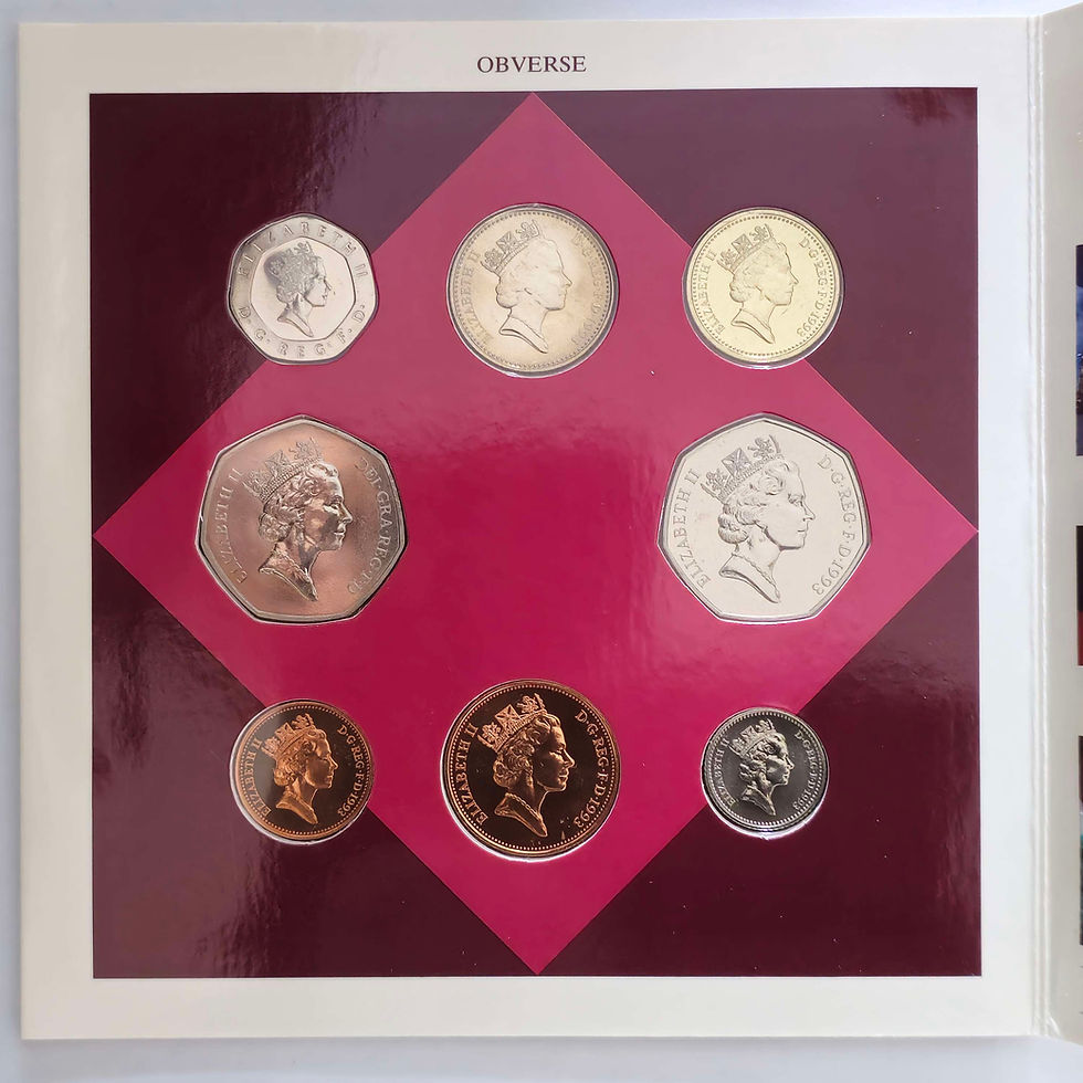Miniature : 1993 United Kingdom Brilliant Uncirculated coins reverse side display in collector holder