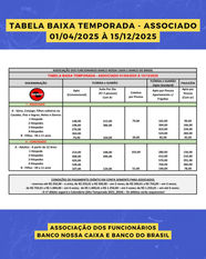 TABELA BAIXA TEMPORADA 