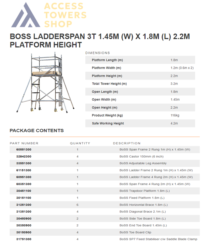 Thumbnail: BOSS Ladderspan Tower Double Width 1.8m Long