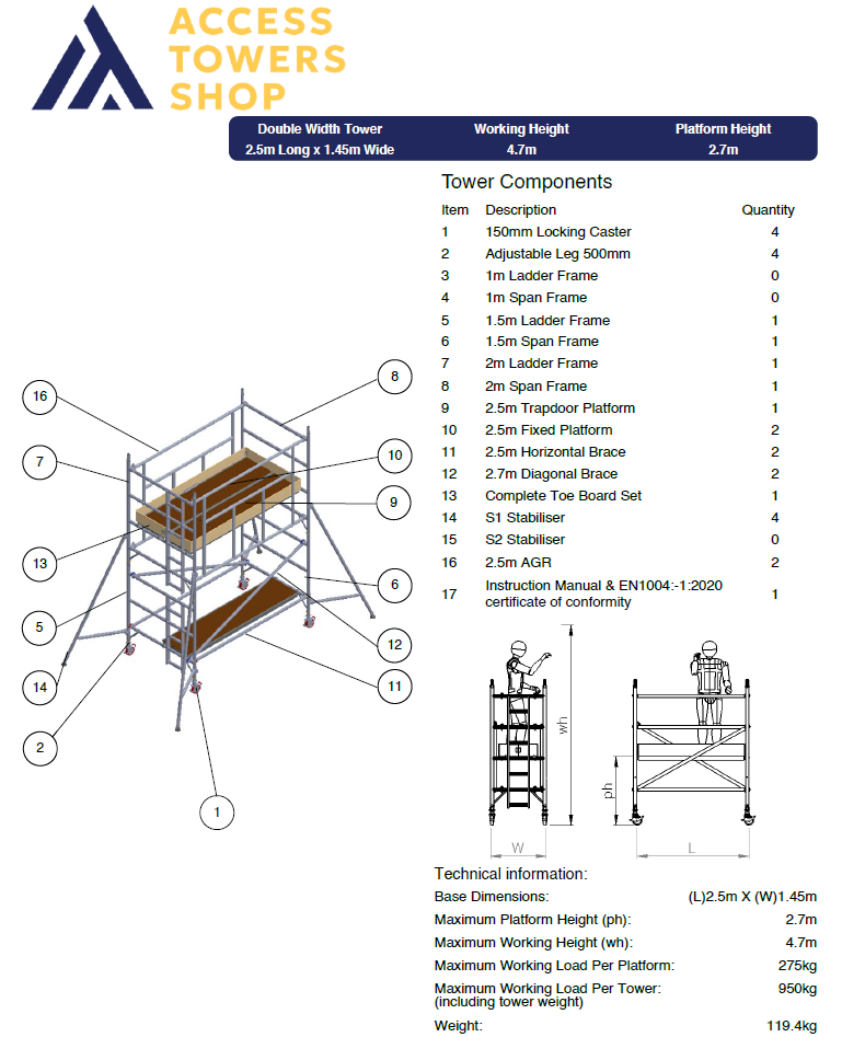 Thumbnail: UTS 500 Industrial Tower AGR Double Width 2.5m Long