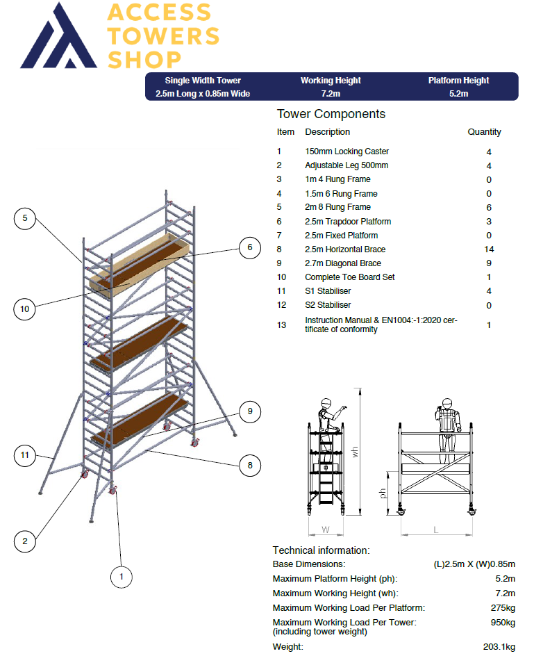 Thumbnail: UTS 250 Industrial Tower Single Width 2.5m Long