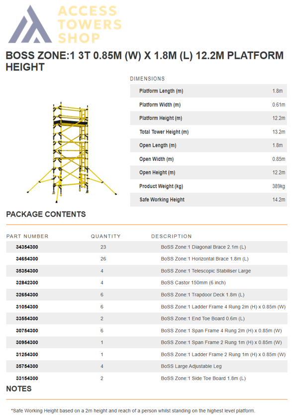 Thumbnail: ZONE 1 Ladderspan Tower Single Width 1.8m Long