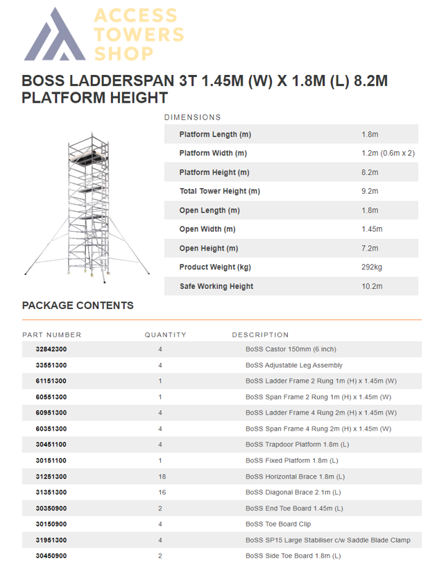 Thumbnail: BOSS Ladderspan Tower Double Width 1.8m Long