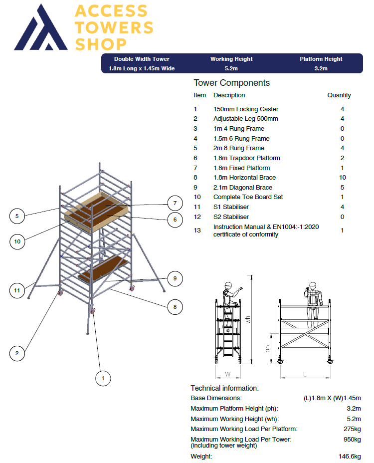 Thumbnail: UTS 250 Industrial Tower Double Width 1.8m Long