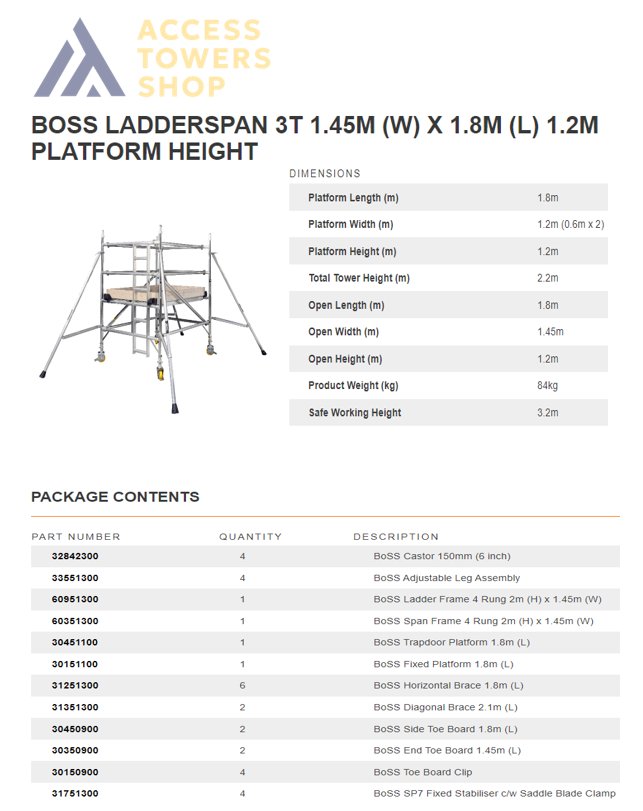 Thumbnail: BOSS Ladderspan Tower Double Width 1.8m Long
