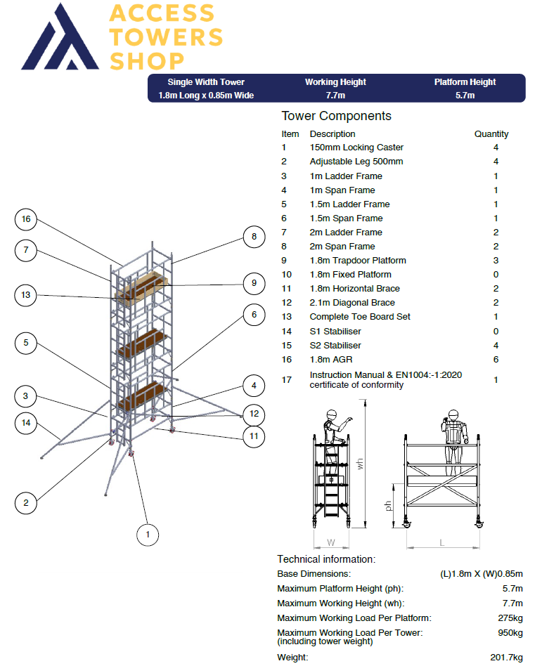 Thumbnail: UTS 500 Industrial Tower AGR Single Width 1.8m Long