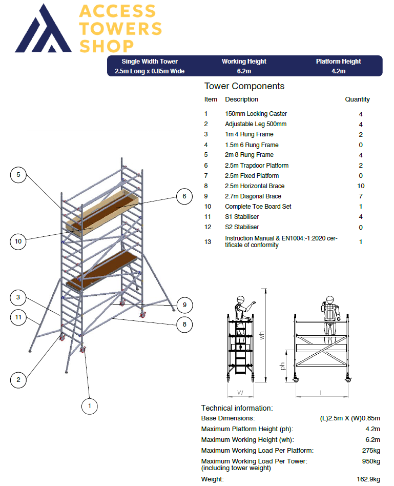 Thumbnail: UTS 250 Industrial Tower Single Width 2.5m Long