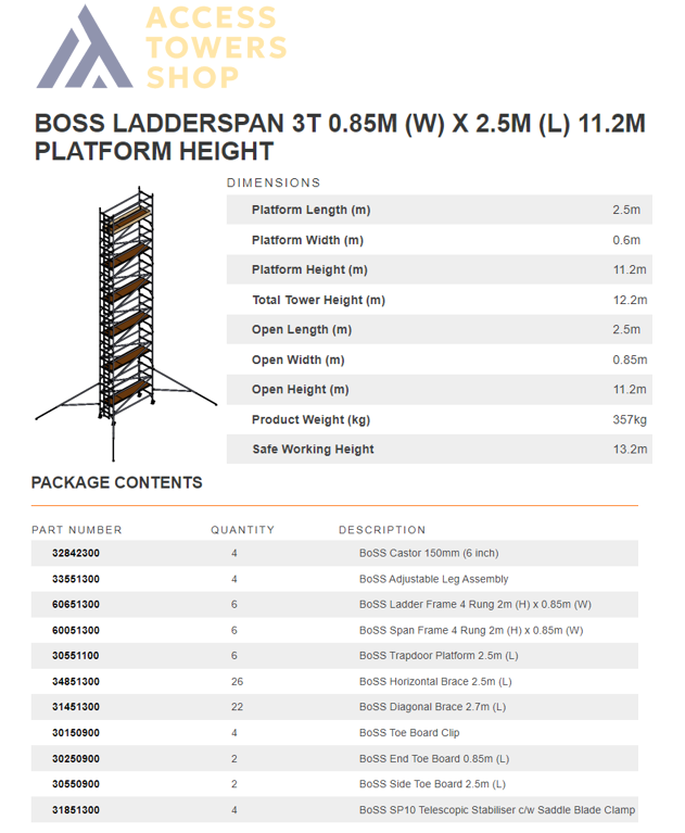 Thumbnail: BOSS Ladderspan Tower Single Width 2.5m Long