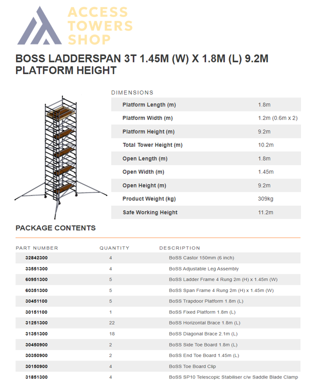 Thumbnail: BOSS Ladderspan Tower Double Width 1.8m Long
