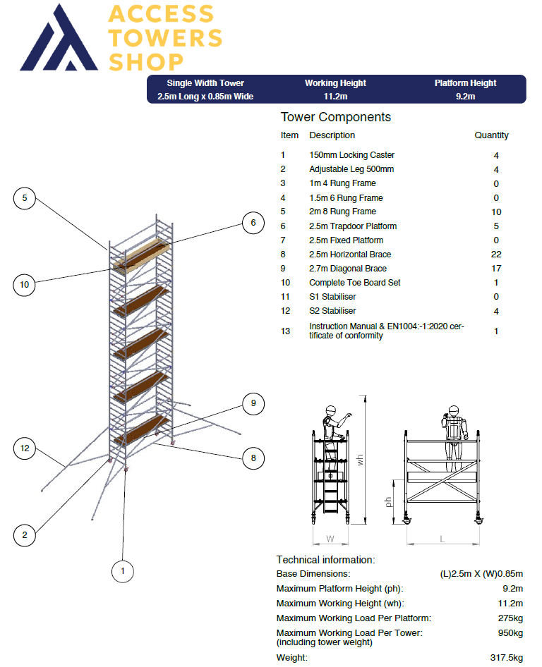 Thumbnail: UTS 250 Industrial Tower Single Width 2.5m Long