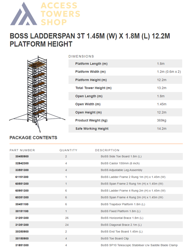 Thumbnail: BOSS Ladderspan Tower Double Width 1.8m Long