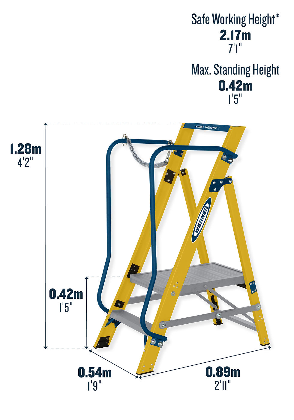 Thumbnail: Werner Megastep Fibreglass Wide Platform Stepladder 2 Tread