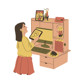 Woman using a tablet to create a digital drawing.