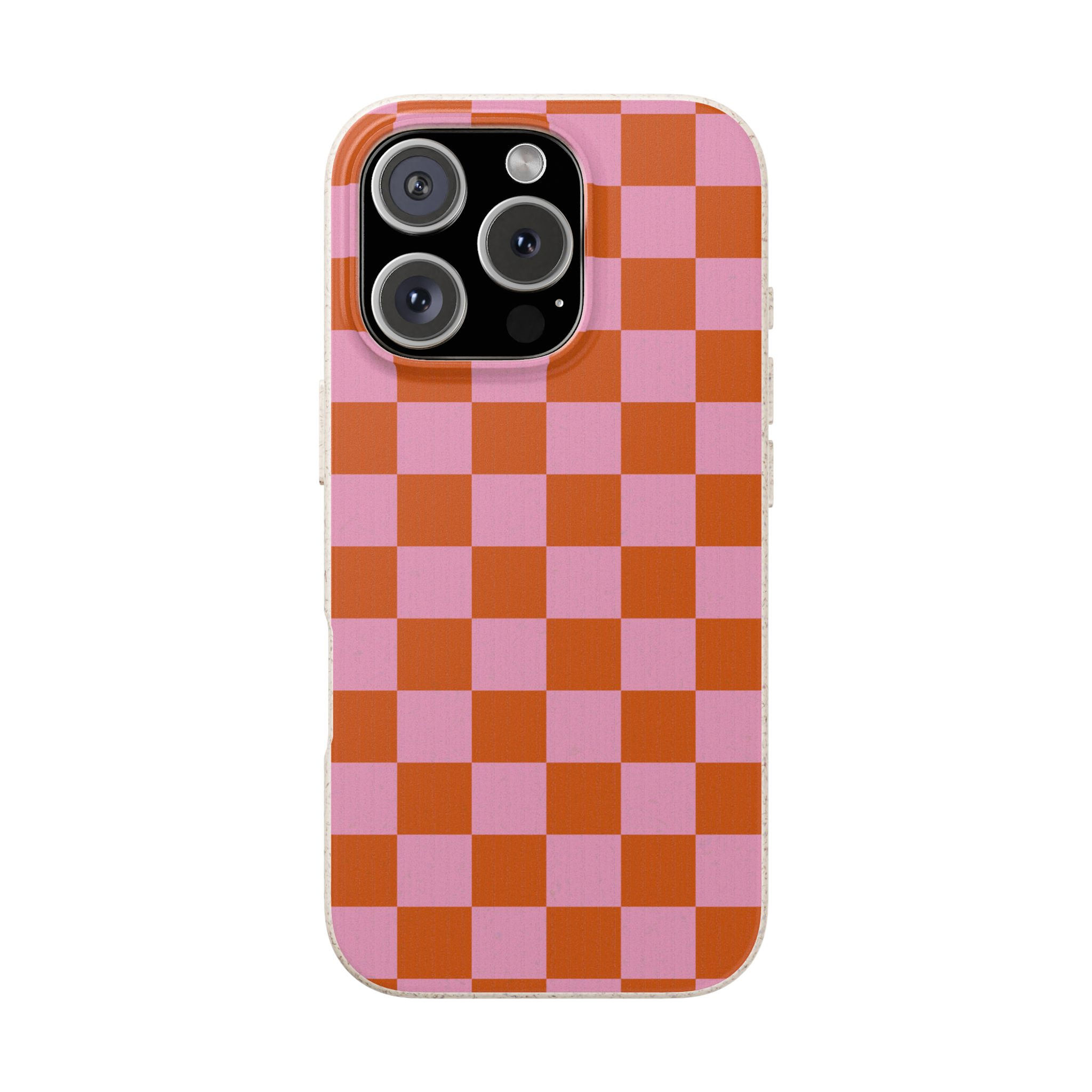 Phone Case, Checkmate Orange Pink, Eco-Friendly Cover, Retro Style Accessory