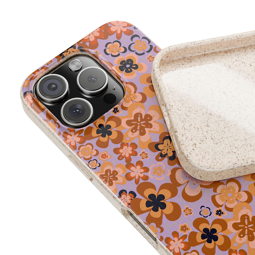 Thumbnail: Eco -friendly Retro Flower- Moontide Phone Case, Purple, Peach, Navy
