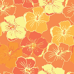 Mango Sorbet Hibiscus flowers , bright yellows and orange colours, messy hair don't care collection, Summer pattern