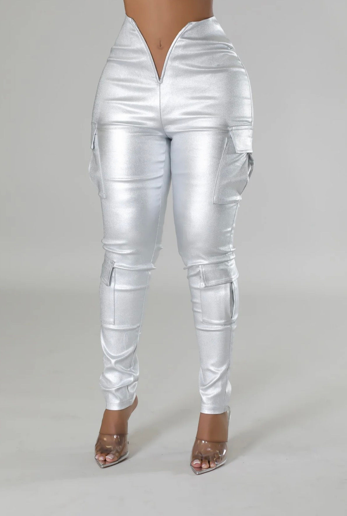 High Waist Metallic Cargo Pants